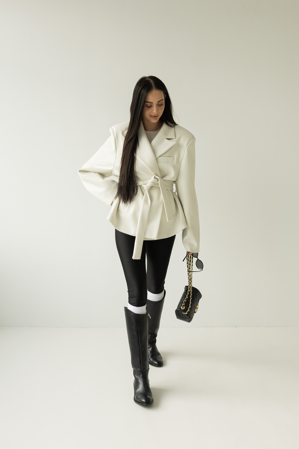 Wiązana marynarka w kolorze śmietankowym (rozmiar uniwersalny 34-40) - obrazek 4