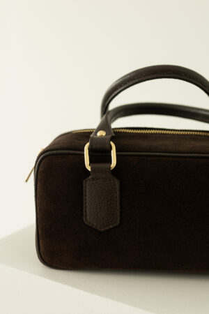 Czekoladowa torebka skórzana zamszowa (28 cm) + długi pasek