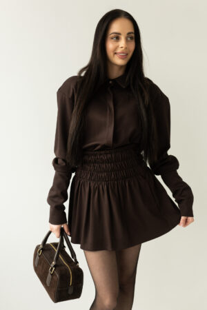 Czekoladowy komplet: koszula i spódniczka (rozmiar S)