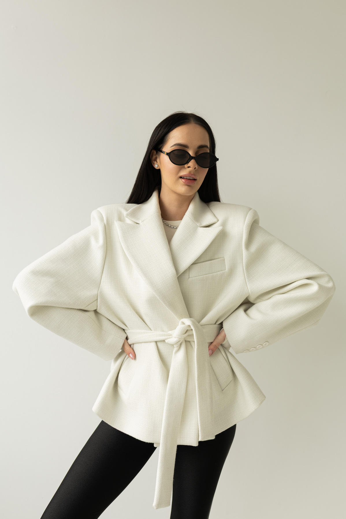 Wiązana marynarka w kolorze śmietankowym (rozmiar uniwersalny 34-40)