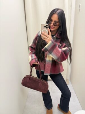 Kurtka w kratę bordo-śliwka - rozmiar uniwersalny