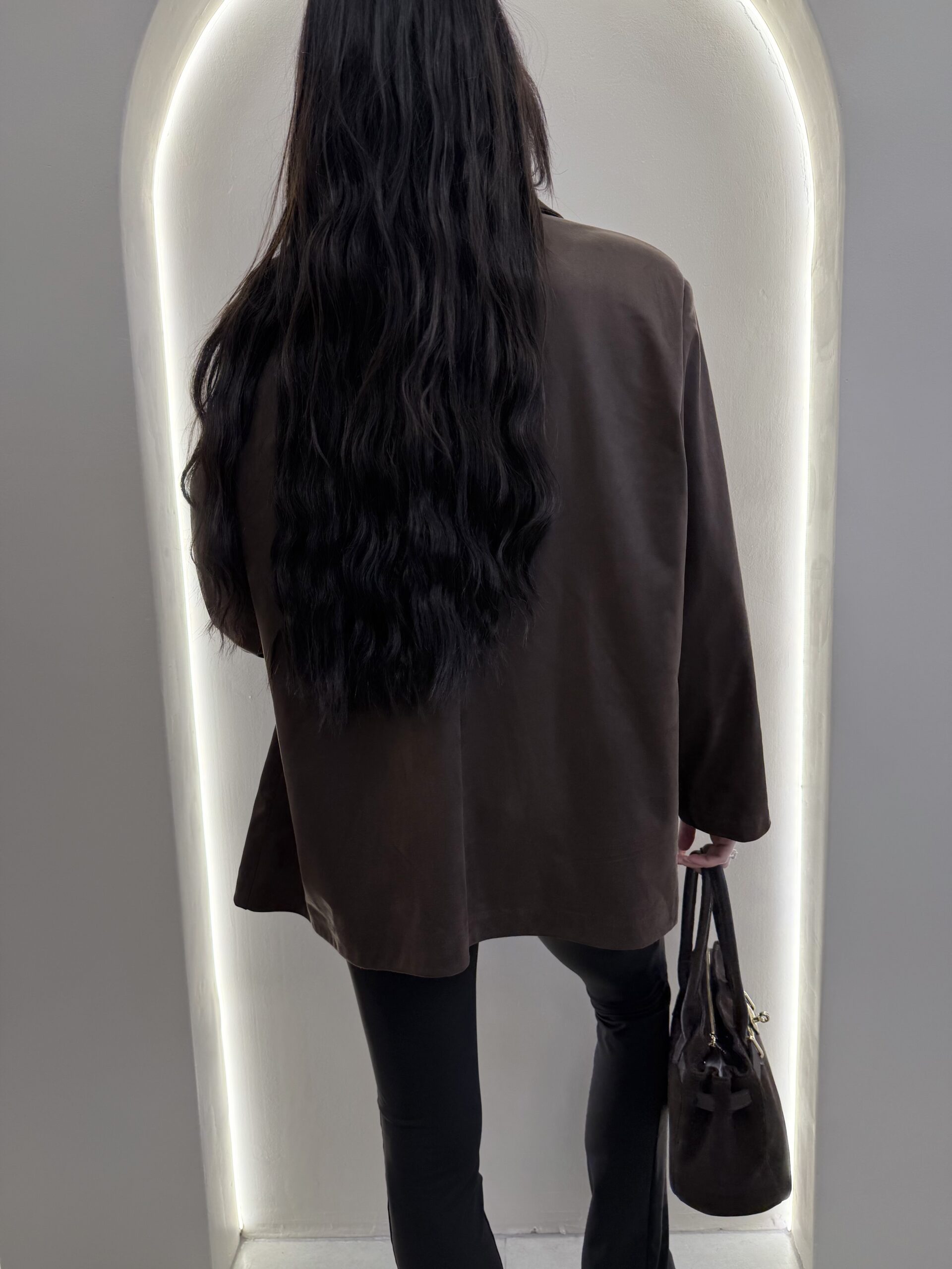 Oversize czekoladowa marynarka z usztywnianymi ramionami - rozmiar uniwersalny - obrazek 5