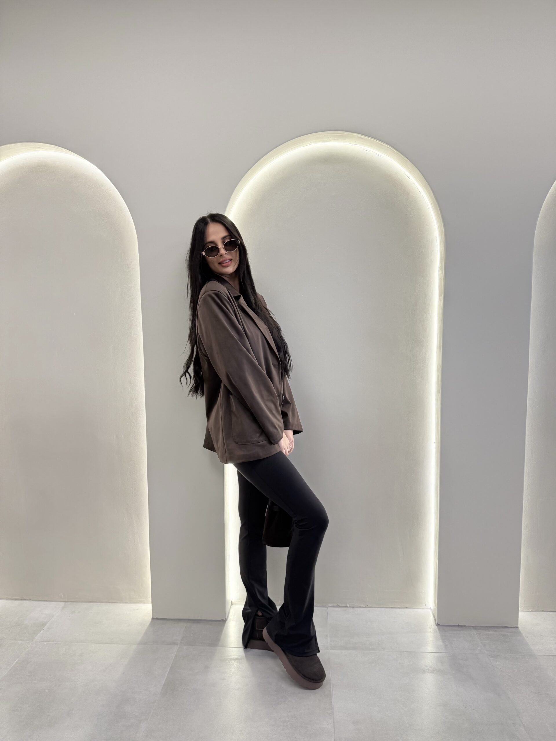 Oversize czekoladowa marynarka z usztywnianymi ramionami - rozmiar uniwersalny