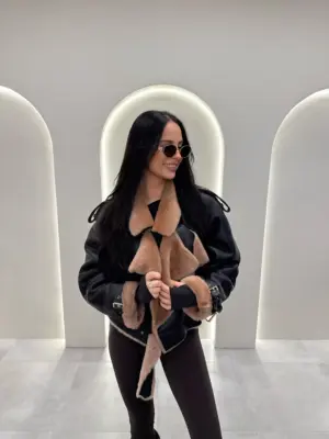 Skórzany kożuch damski - 100% skóra cielęca, rozmiar uniwersalny