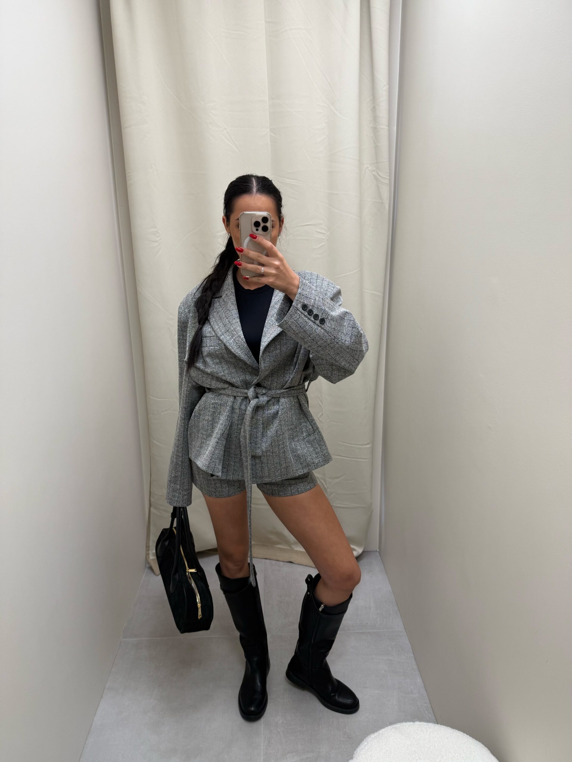 Komplet marynarka + szorty w szarą kratę - polska produkcja