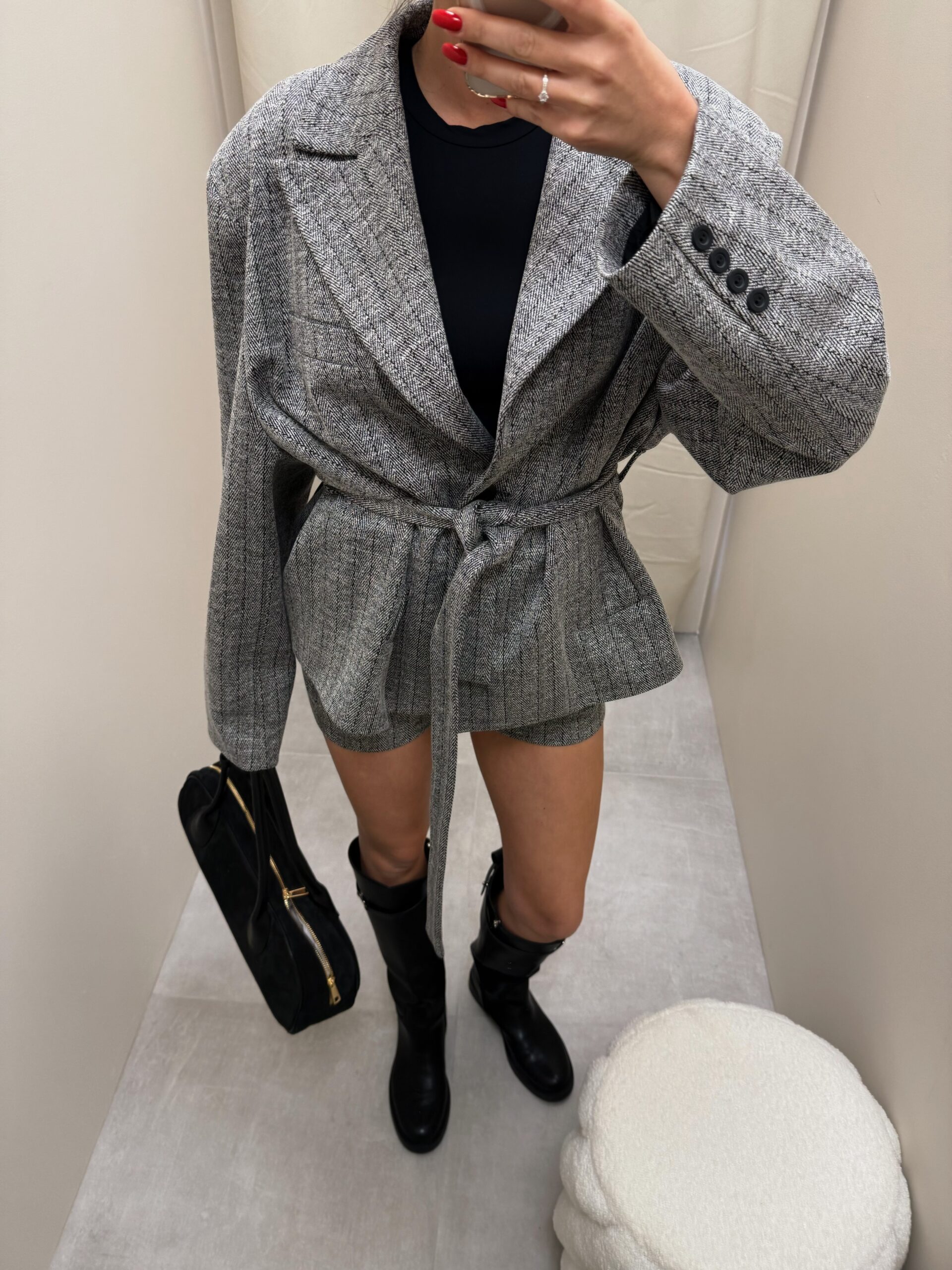 Komplet marynarka + szorty w szarą kratę - polska produkcja - obrazek 3