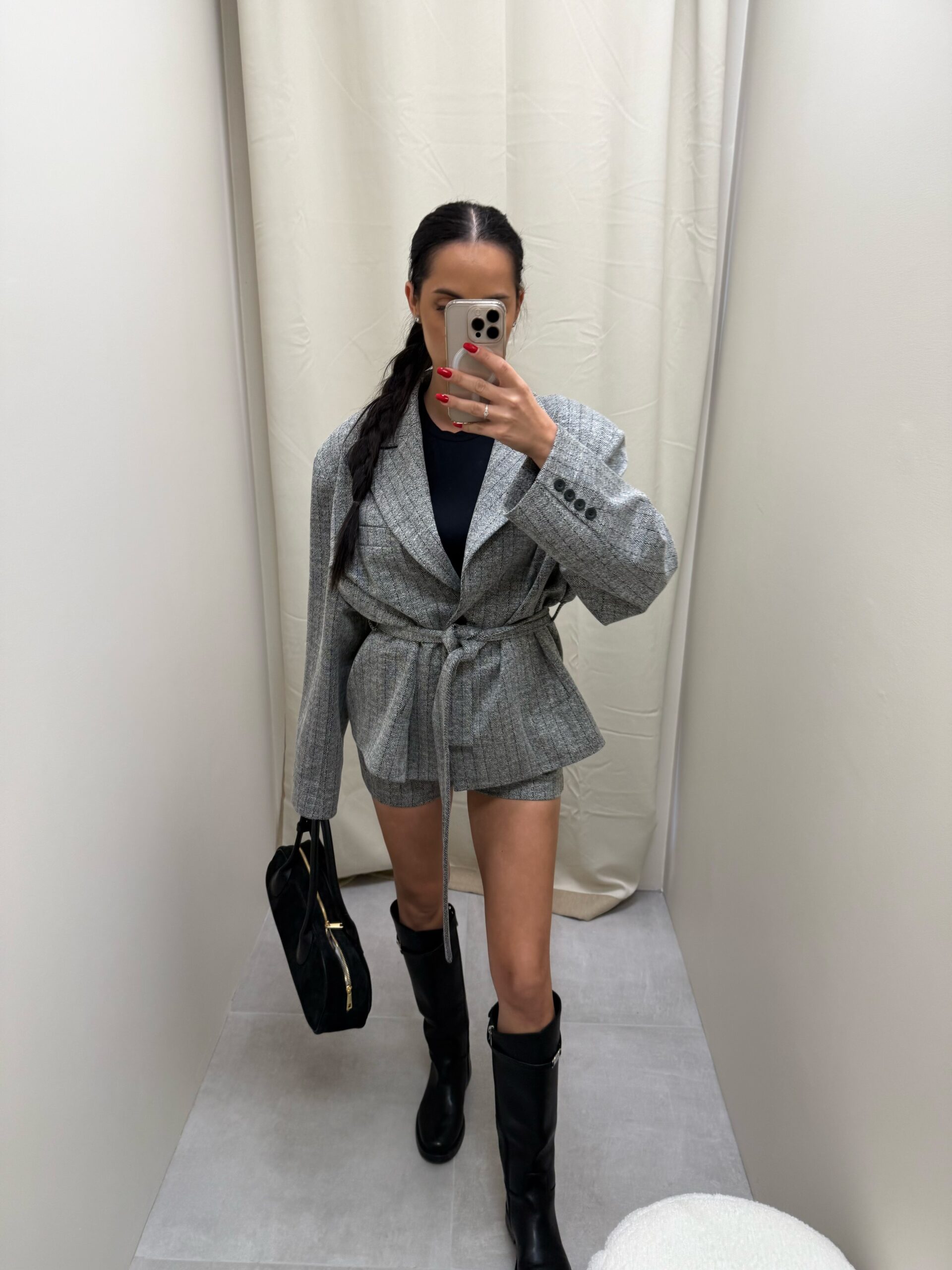 Komplet marynarka + szorty w szarą kratę - polska produkcja - obrazek 2